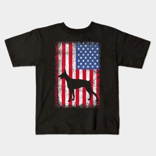 Doberman Pinscher American Flag Kids T-Shirt